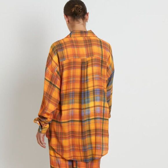 Charlie Holiday Maple Shirt Camden plaid orange blouse size 2 NWT - Picture 2 of 16